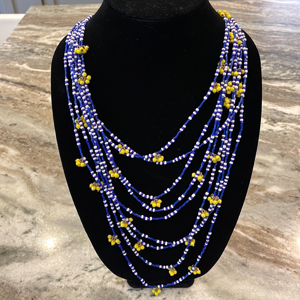 Last Call! Vineyard Vines Long Layered Beaded Necklace Blue White Yellow
